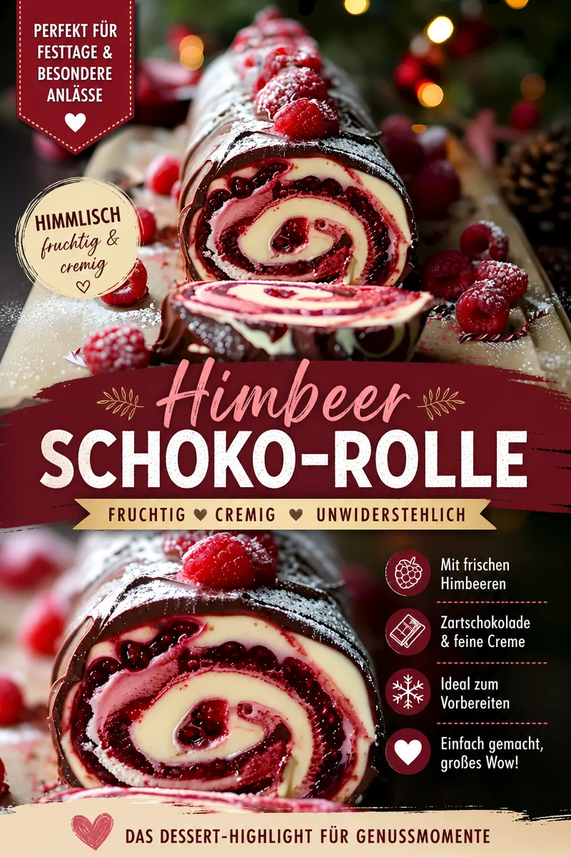 Festliche Schoko-Himbeer-Rolle: Einfach und Eindrucksvoll für jeden Anlass Festliche Schoko-Himbeer-Rolle: Einfach und Eindrucksvoll für jeden Anlass - Entdecke unsere himmlische Schoko-Himbeer-Rolle – ein echter Hingucker und super einfach zubereitet! Perfekt für jede Feier und unwiderstehlich lecker. Überrasche deine Gäste mit diesem köstlichen Dessert. Jetzt nachbacken und begeistern! #Schokolade #Himbeeren #Dessert