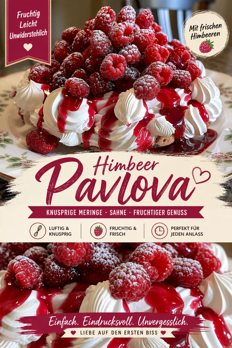 Himbeer Pavlova: Einfaches Rezept für ein himmlisches Dessert Himbeer Pavlova: Einfaches Rezept für ein himmlisches Dessert - Hast du Lust auf ein besonderes, aber einfaches Dessert? Diese luftige Himbeer Pavlova wird dich begeistern! Mit einer Wolke aus Baiser, gefüllt mit Sahne und fruchtiger Himbeersauce, ist sie der perfekte Abschluss für jedes Menü. Probiere jetzt unser Rezept und zaubere ein Stück Himmel auf deinen Tisch! #Pavlova #Dessertliebe #BackenMitHimbeeren