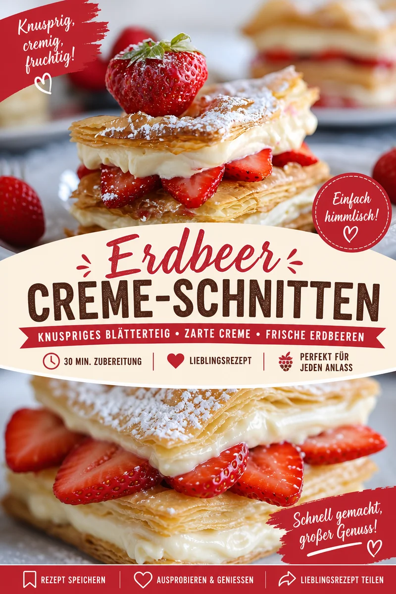 Himmlischer Erdbeer-Napoleon: Einfach, Königlicher Genuss für jeden Anlass Himmlischer Erdbeer-Napoleon: Einfach, Königlicher Genuss für jeden Anlass - Entdecke das Rezept für einen perfekten Erdbeer-Napoleon, der deine Gäste beeindrucken wird! Dieses himmlische Dessert sieht aus wie vom Konditor und ist dabei ganz einfach zuzubereiten. Perfekt für Feiern oder einfach zum Genießen. Probiere es jetzt aus und verpasse nicht das ultimative Geschmackserlebnis! #ErdbeerNapoleon #DessertRezept #Süßspeisen