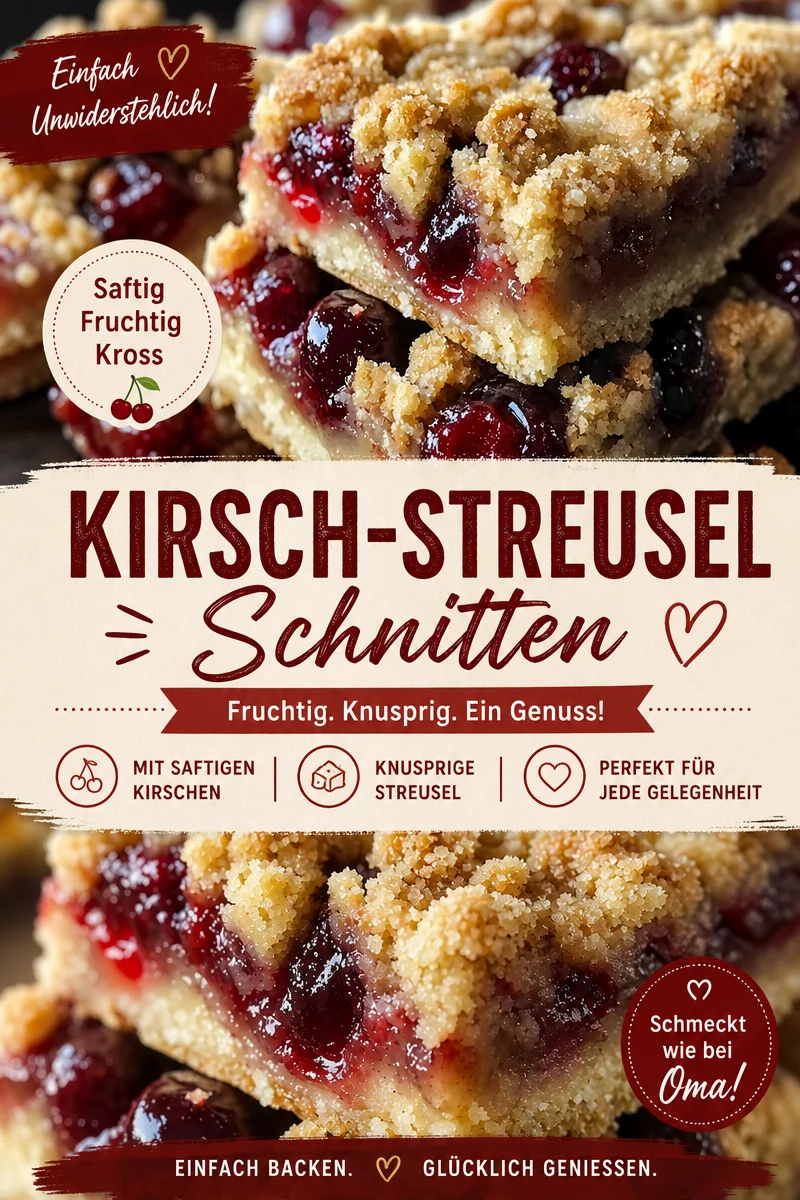 Leckere Kirsch Streusel Schnitten – Einfaches Rezept für jede Gelegenheit - Entdecke das perfekte Rezept für saftige Kirsch Schnitten, die deine Backkünste zum Strahlen bringen! Die Kombination aus frischen Kirschen und knusprigen Streuseln macht dieses Rezept unwiderstehlich. Ideal für Geburtstagsfeiern oder einfach zum Kaffee! Probiere es aus und verwöhne deine Lieben. #Kirschkuchen #Streuselschnitten #Backen