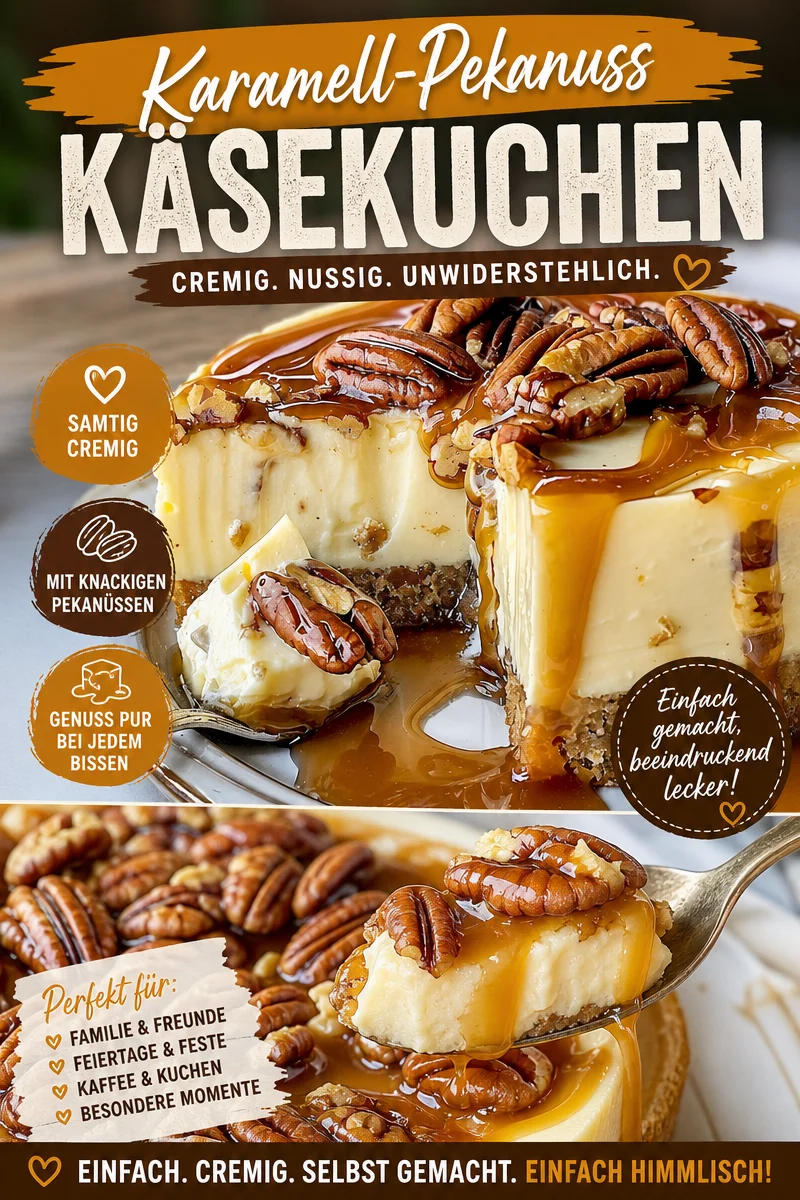 Pekannuss-Käsekuchen: Ein unwiderstehlicher herbstlicher Genuss - Lass dir diesen pekannussigen Käsekuchen nicht entgehen! Cremig, süß und perfekt für den Herbst – der Pekannuss-Käsekuchen wird deine Gäste begeistern. Mit diesem einfachen Rezept zauberst du im Handumdrehen einen herlichen Kuchen. Trau dich, und bring etwas Herbstzauber in deine Küche! Probiere es jetzt aus! #Käsekuchen #Pekannüsse #Herbstrezepte